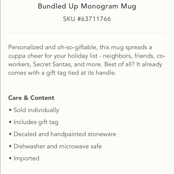- Anthropologie Bundle Up Monogram Holiday Mug T NWT - Picture 2 of 5